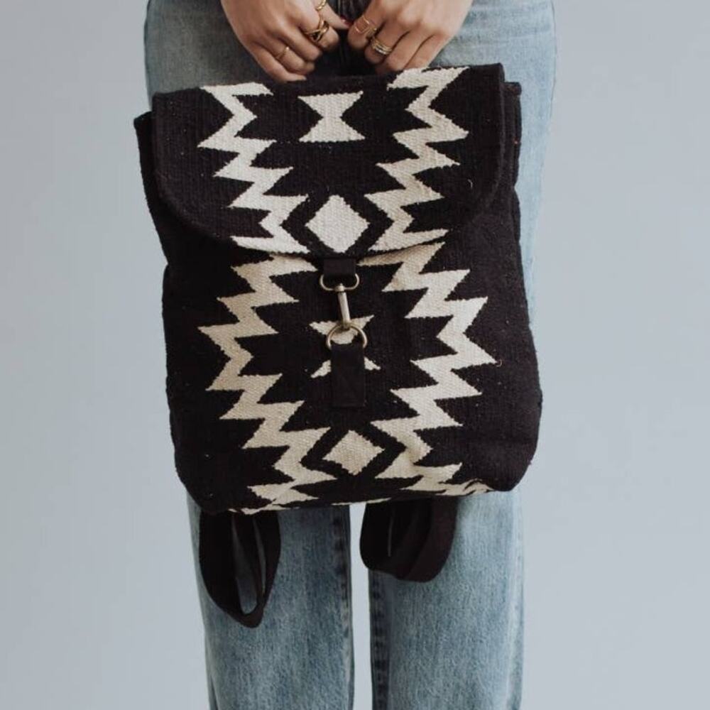 Black Cream Aztec Woven Backpack